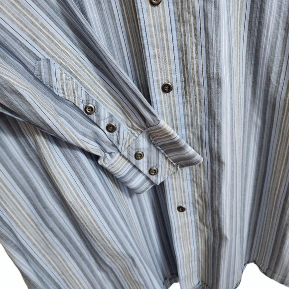 Transcript Blue Striped Button Up Cool Shirt Rough Edge Trim Back & Hem Size XL - Picture 5 of 16